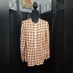 Madewell Blouse Orange Rust  and White Long Sleeve Women's Size Small Boho
